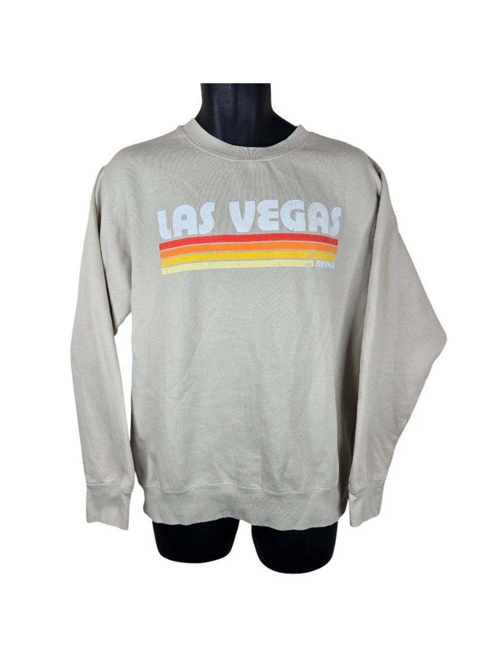 Las Vegas Nevada Beige Crewneck Sweatshirt Retro Stripes Mens Size M